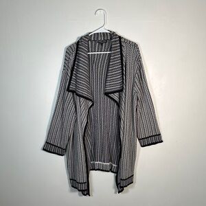 Cable & Gauge 3X Black White Draped Open-Front Knit Cardigan Sweater Plus Style!